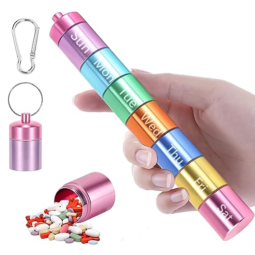 Pill Organiser, Aluminium Alloy Pill Boxes 7 Day 1 Times a Day, Waterproof Travel Tablet Medication Organizer, Portable Weekly Pill Box 7 Day, Dosette Box Metal Pill Organiser for Vitamin, Fish Oil